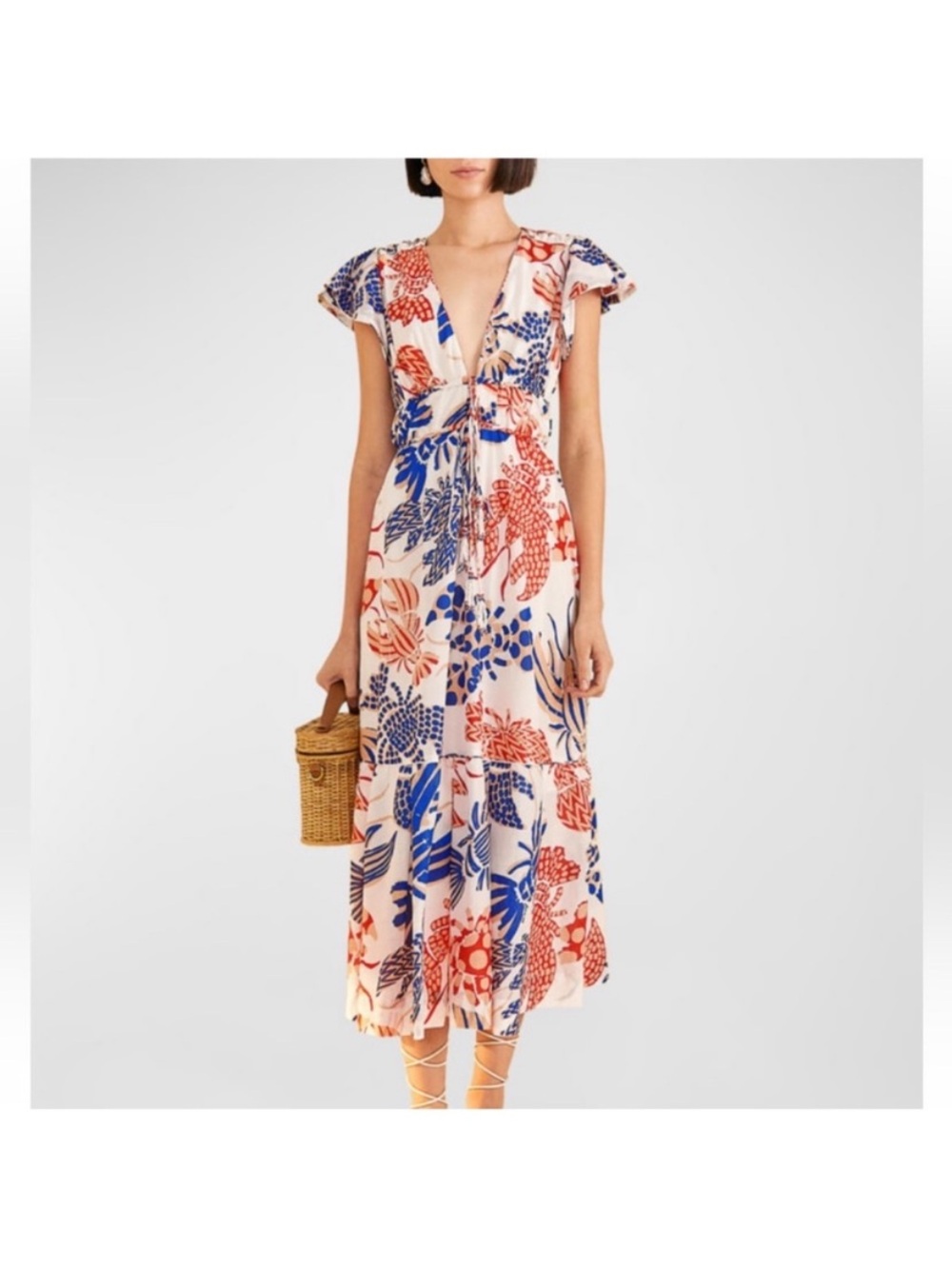 Farm Rio Maxi Dress Lobster Print Tiered Cotton - Picture 1 of 5